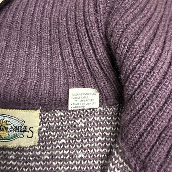 FLATIRON MILLS SWEATER VINTAGE KNIT FULL ZIP WOMENS M NORDIC CREAM PURPLE WINTER - Picture 6 of 9